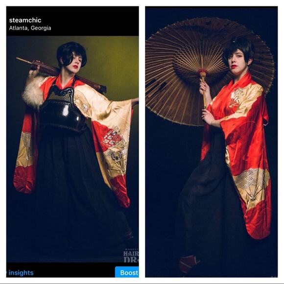 Ghibli lady eboshi Red/Gold Silk Kimono cosplay - Picture 4 of 16
